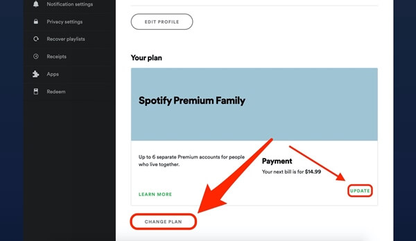 how to change spotify subscription on iphone