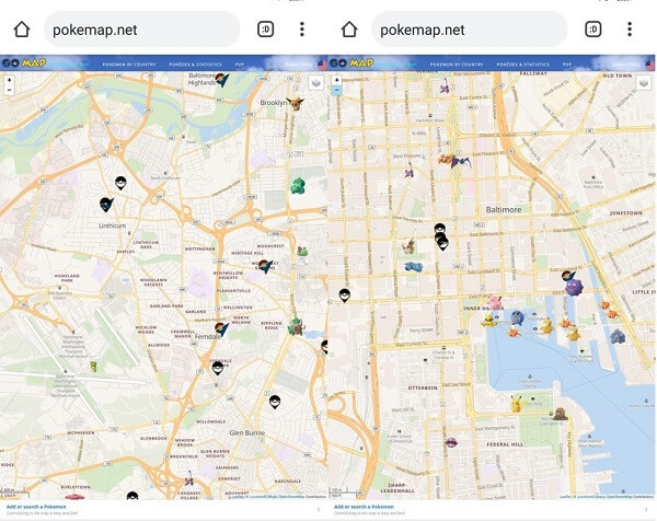 Screenshots of Pokemon Go: Player located on a map using geolocation