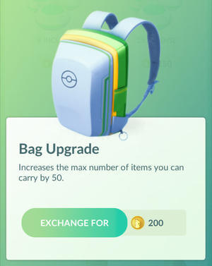 Upgrade de bolsa usando PokéCoin